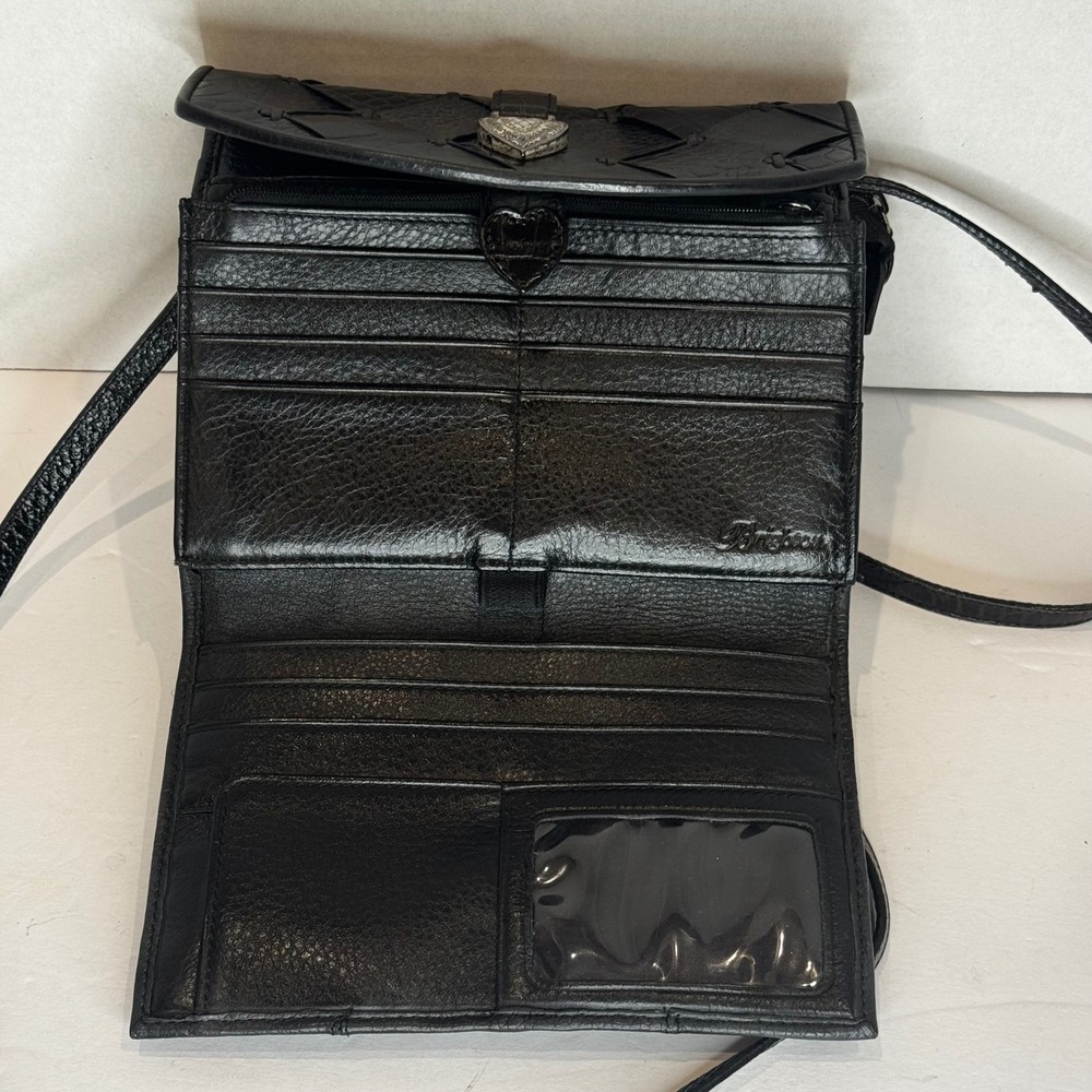 Brighton Black Leather‎ Crossbody Shoulder Bag Heart Lock Woven with Wallet - Picture 8 of 11